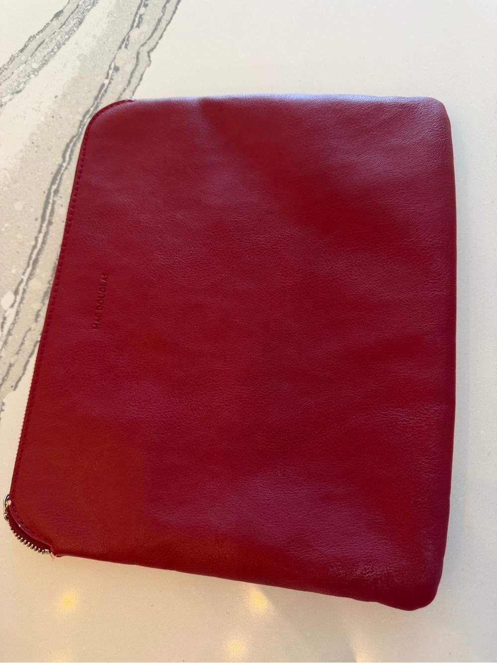 Red Leather Laptop Sleeve - Unbranded Minimal Zip Case